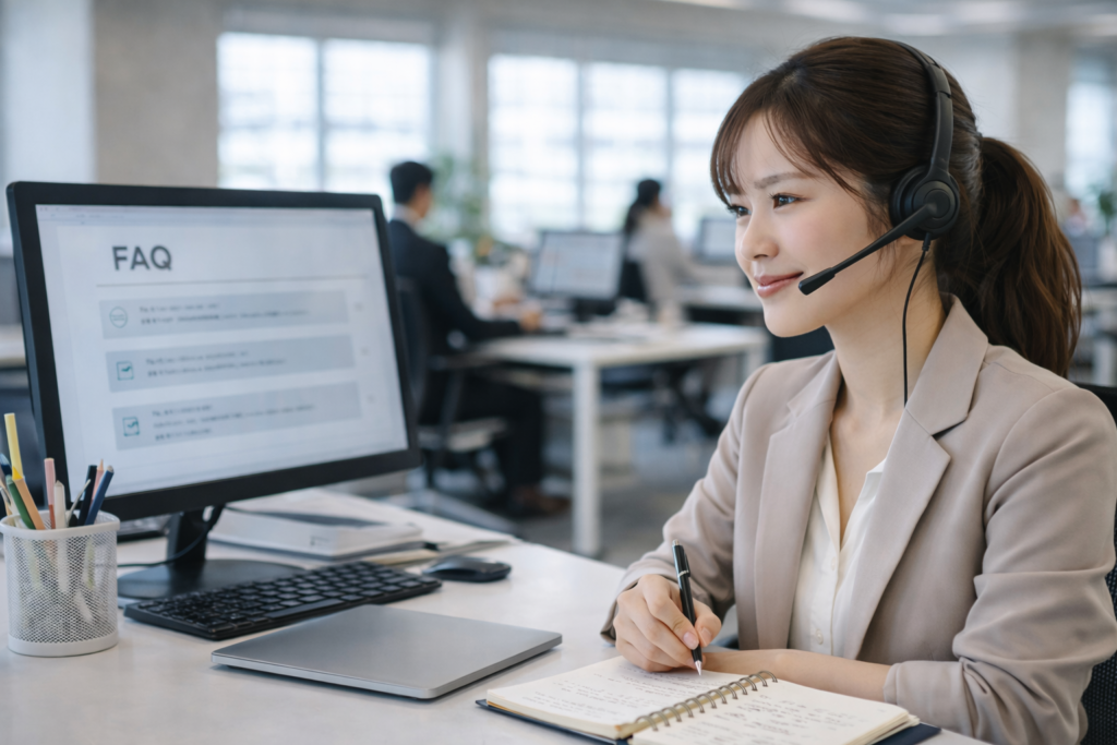 質問に回答している女性オペレーターのイメージ