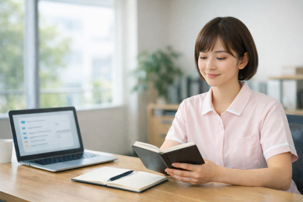 介護業務で利用者をサポートする女性スタッフ